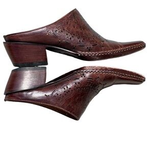 Charlie One Horse Slip Ons Brown Leather Boho Western Mules Perforated pattern 7